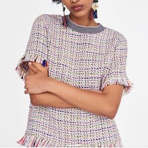 ZARA NWOT FRAYED TWEED TOP